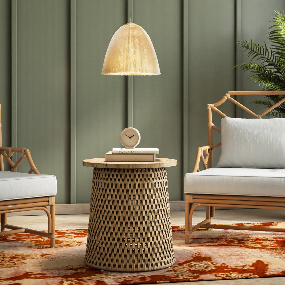 Kamari Rattan Coffee Table/ End Table With Wood Top, Natural, End Table
