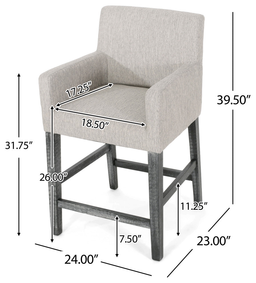 Chaparral Contemporary Fabric Upholstered Wood 26" Counter Stools, Set of 2, Light Gray/Gray