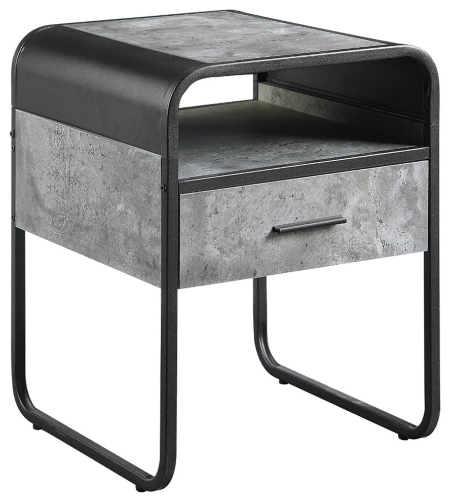 Benzara BM276255 22" Modern End Table With 1 Drawer, Metal Handles, Gray/Black