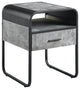 Benzara BM276255 22" Modern End Table With 1 Drawer, Metal Handles, Gray/Black