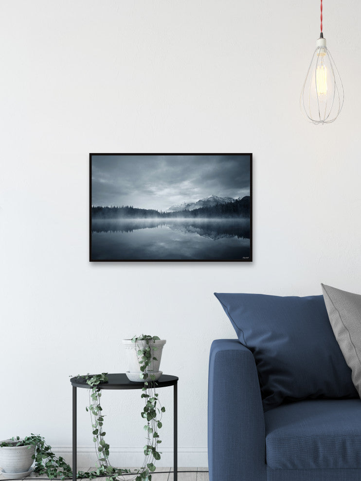 "Snowy Mountain Reflection" Floater Framed Painting Print on Canvas, 18x12
