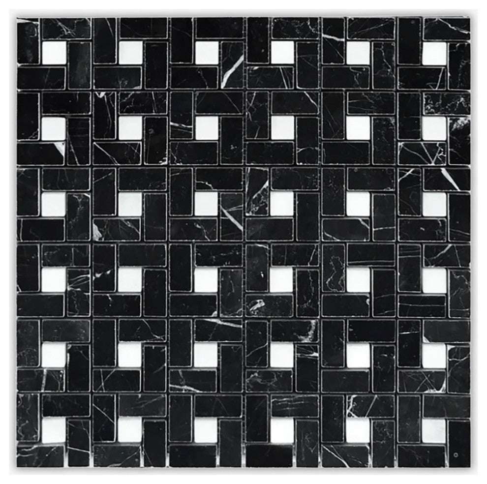 Neromarquina and Dolomiti Polished Pinwheel Marble Mosaic