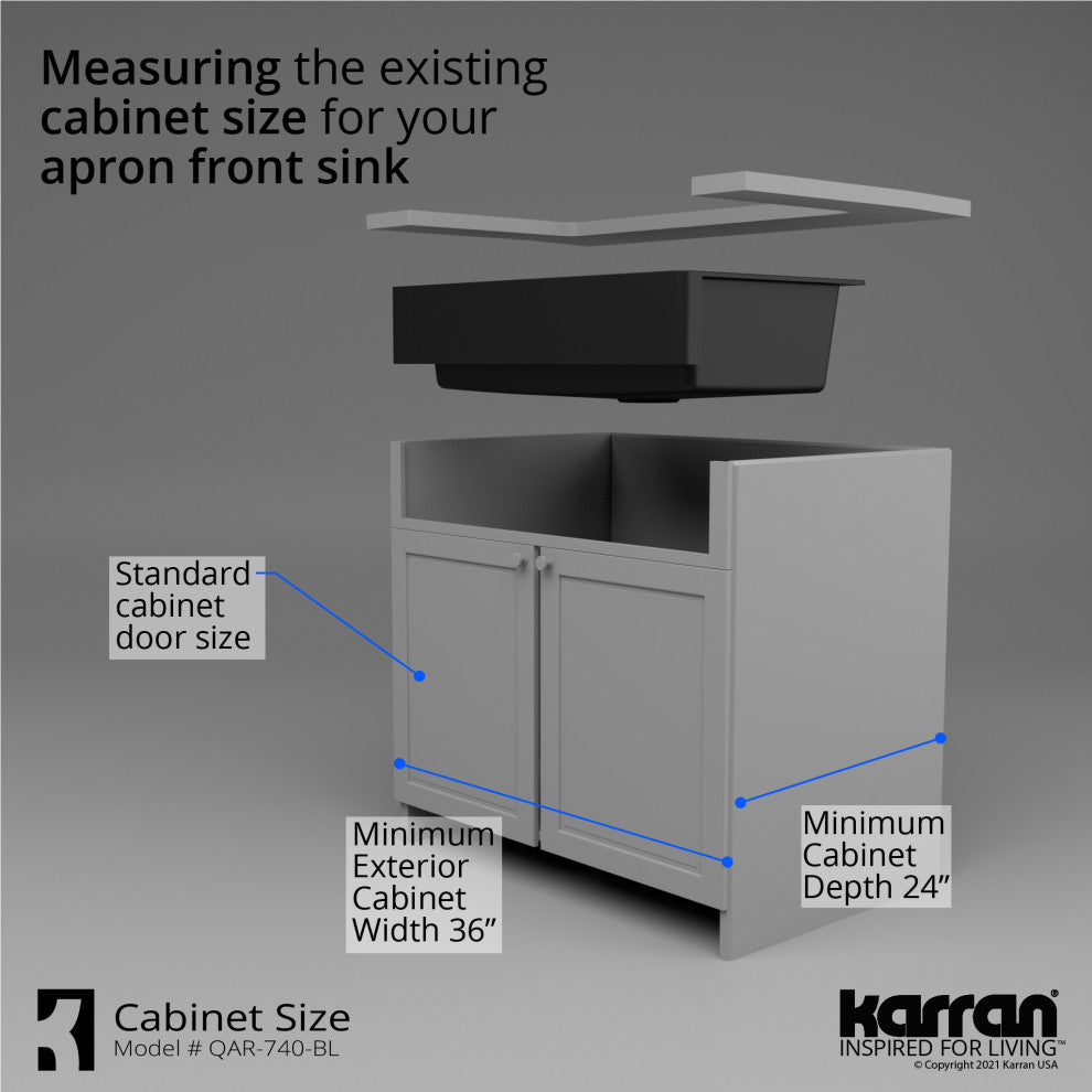 Karran Retrofit Farmhouse Quartz 34" Single Bowl Sink, Black