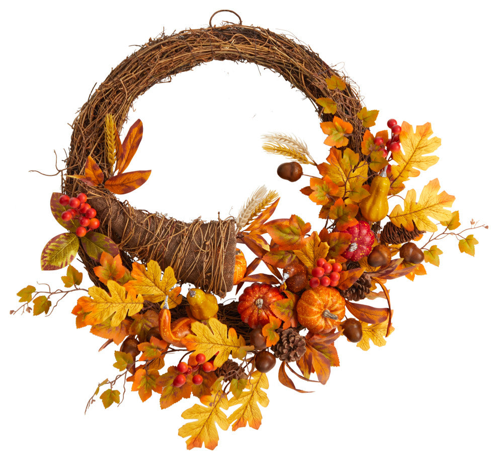 26" Autumn Artificial Cornucopia Fall Wreath