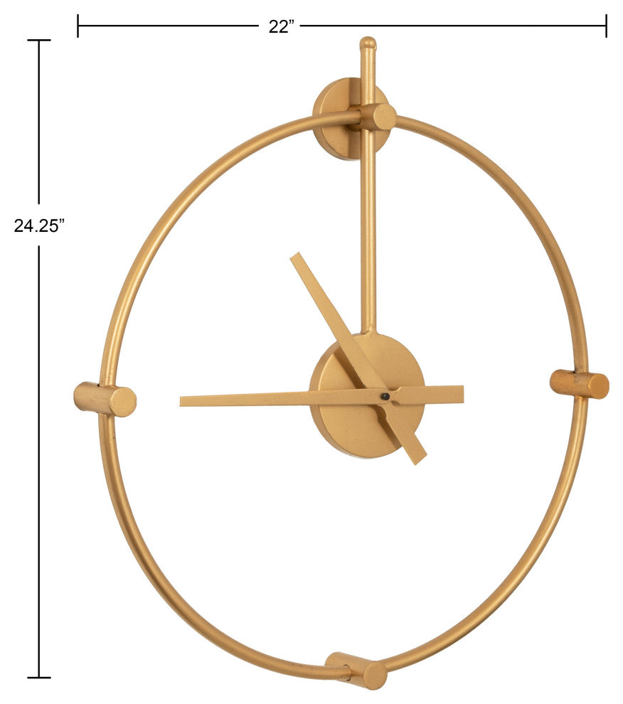 Lidor Metal Wall Clock, Gold, 22x25