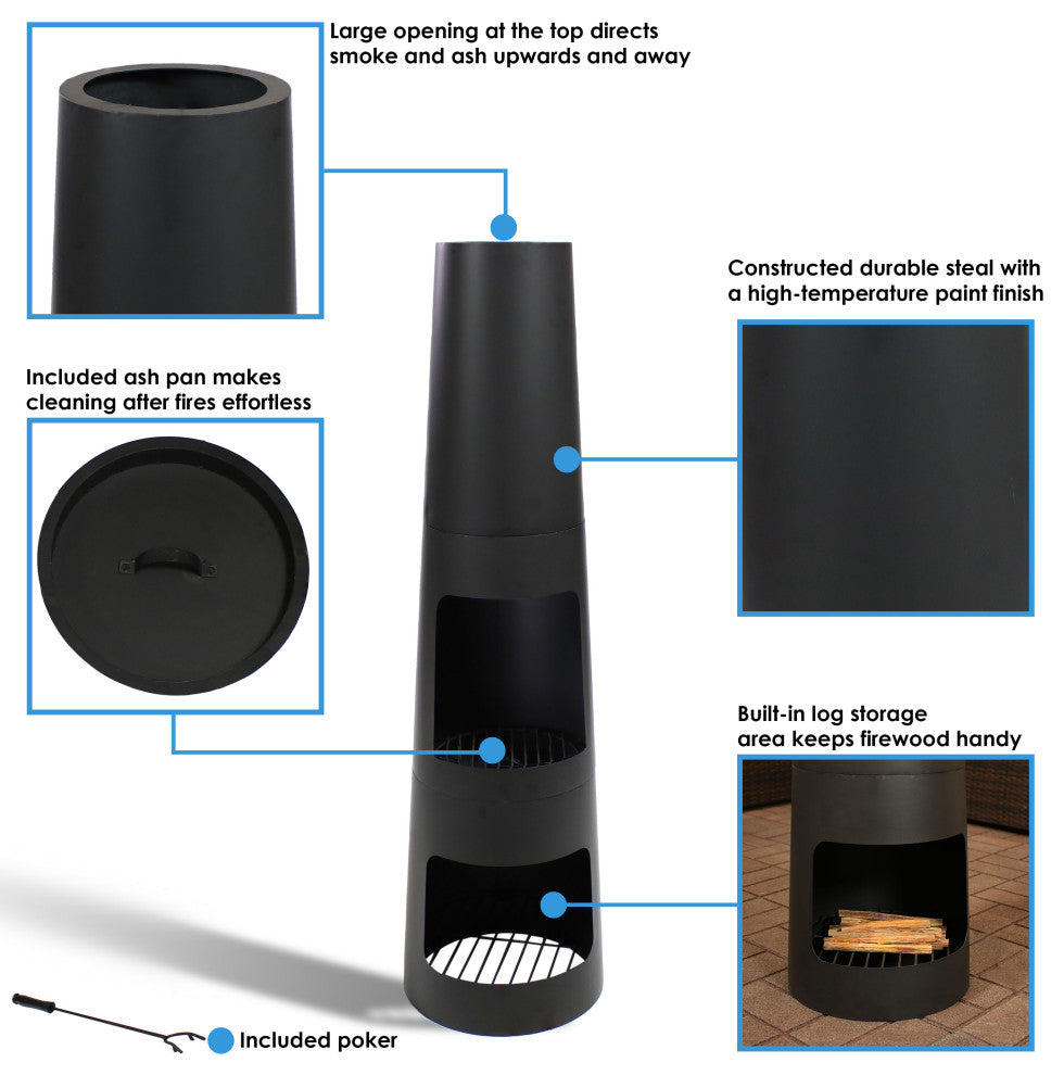 Sunnydaze 49" Chiminea Wood-Burning Fire Pit Steel With Built-In Log Storage