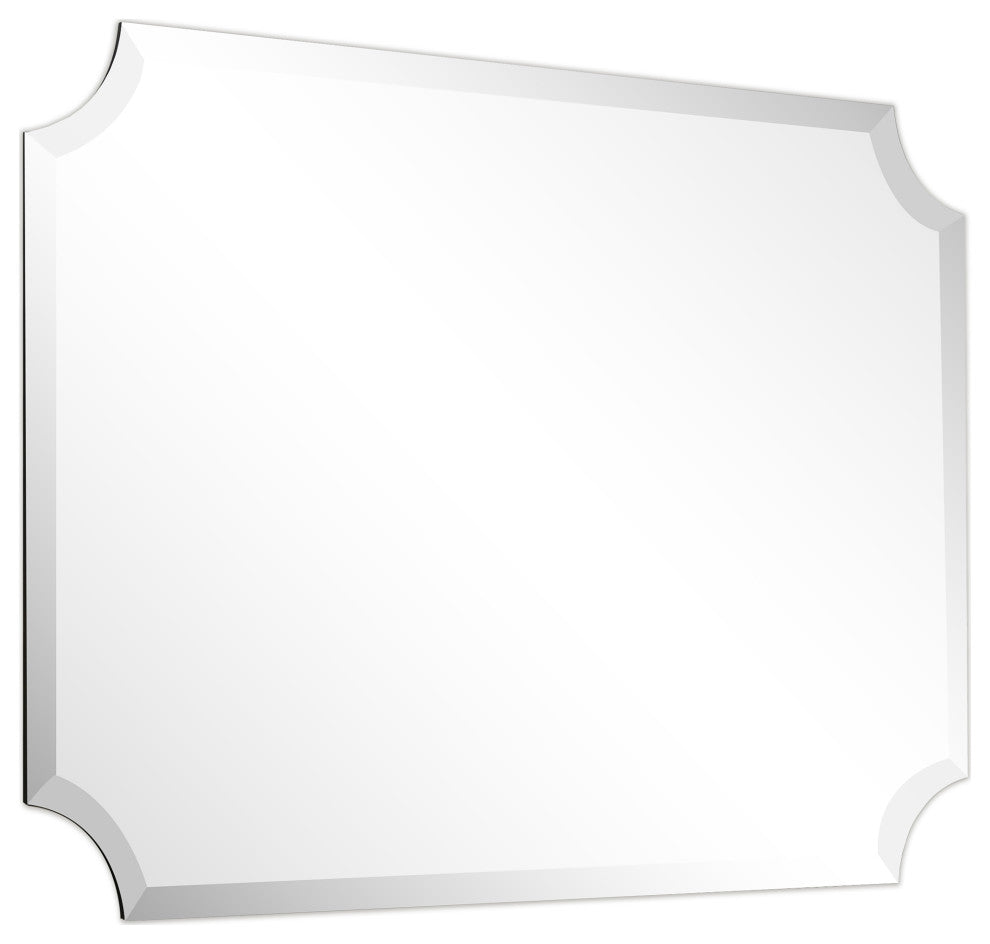 Frameless Rectangle Scalloped Beveled Wall Mirror, 1" Beveled Edge, 36"x24"