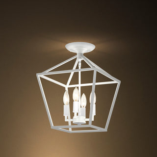 12 in. 4-Light Farmhouse White Semi- Flush Mount Ceiling Light With Caged Shade