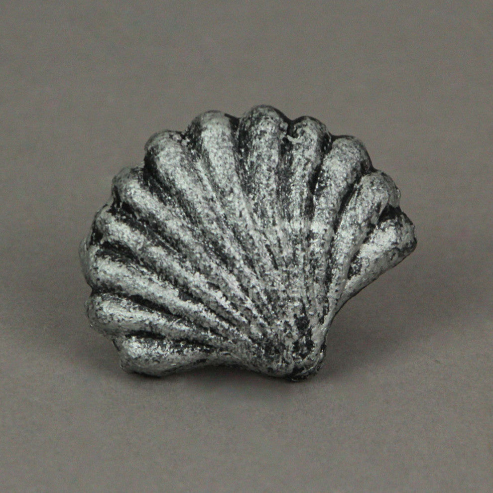 Set of 6 Silver Cast Iron Scallop Sea Shell Drawer Pulls Nautical Cabinet Knobs