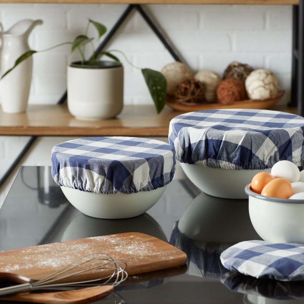 DII Asst French Blue Buffalo Check Woven Dish Cover (Set of 3)