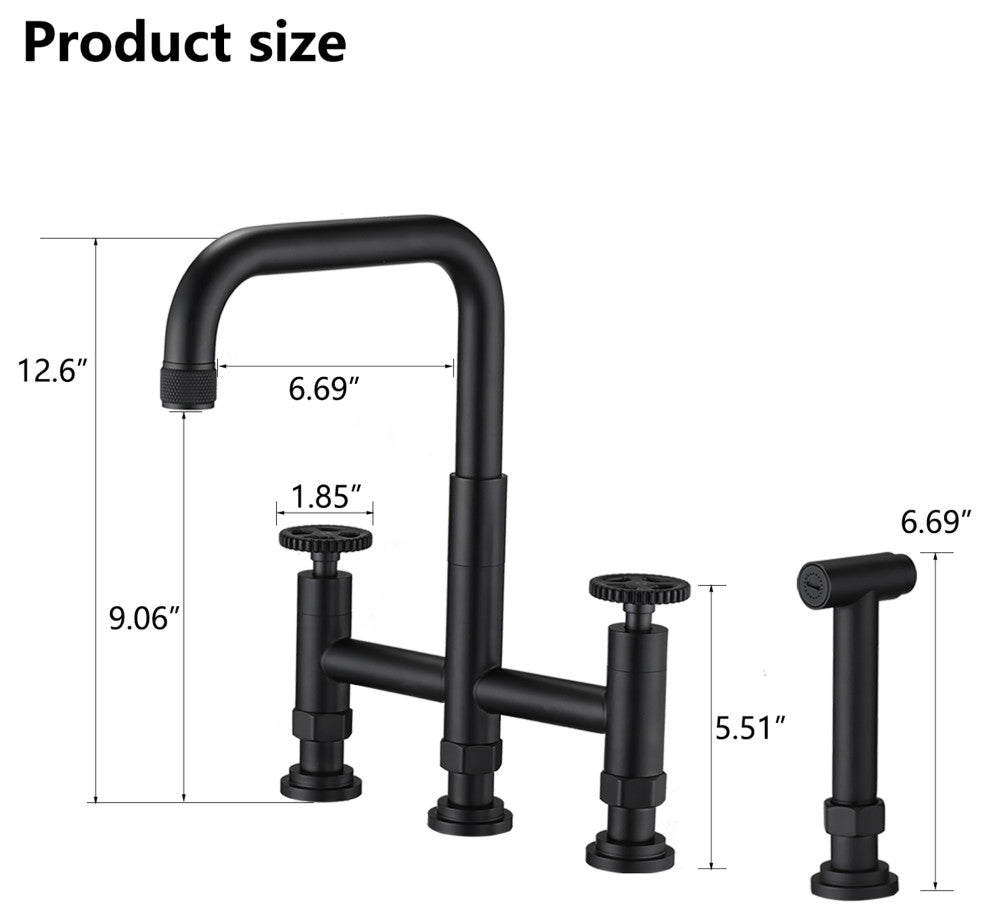 Double Handle Bridge Kitchen Faucet with Side Spray