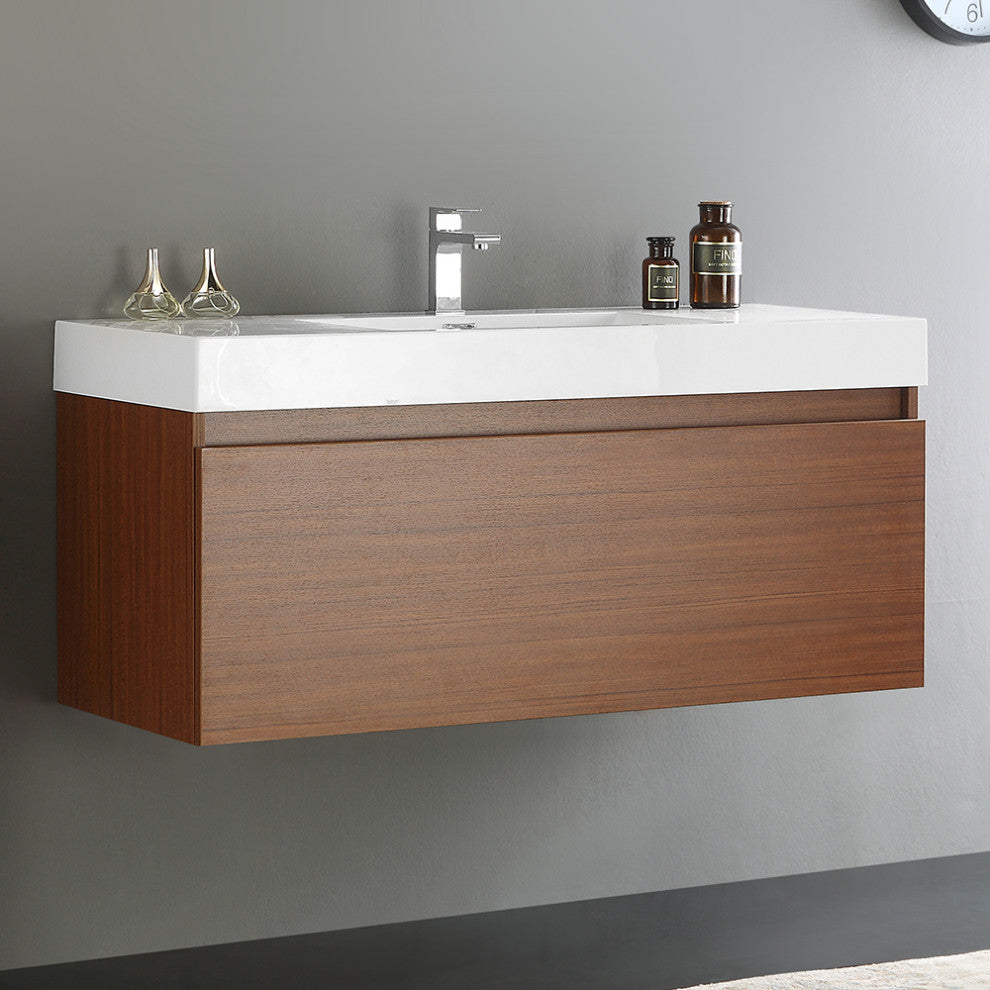 Fresca Mezzo 48" Teak Wall Hung Cabinet With Integrated Sink