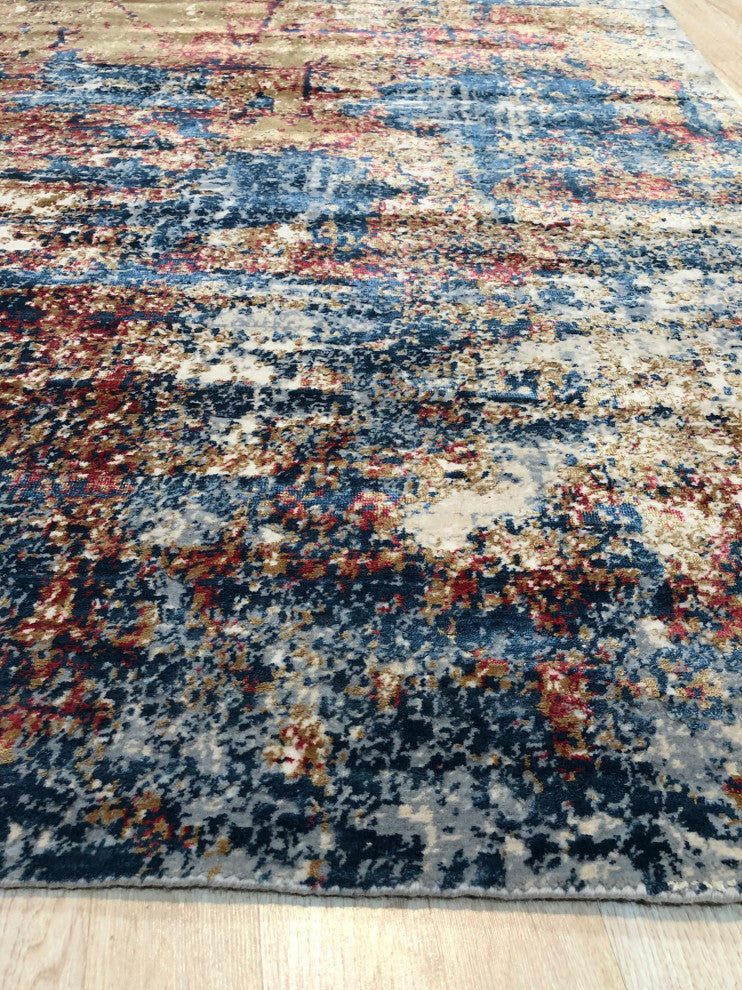 EORC Gold/Dark Teal Hand Crafted Wool and Viscose Hand Crafted Rug 5'x8'