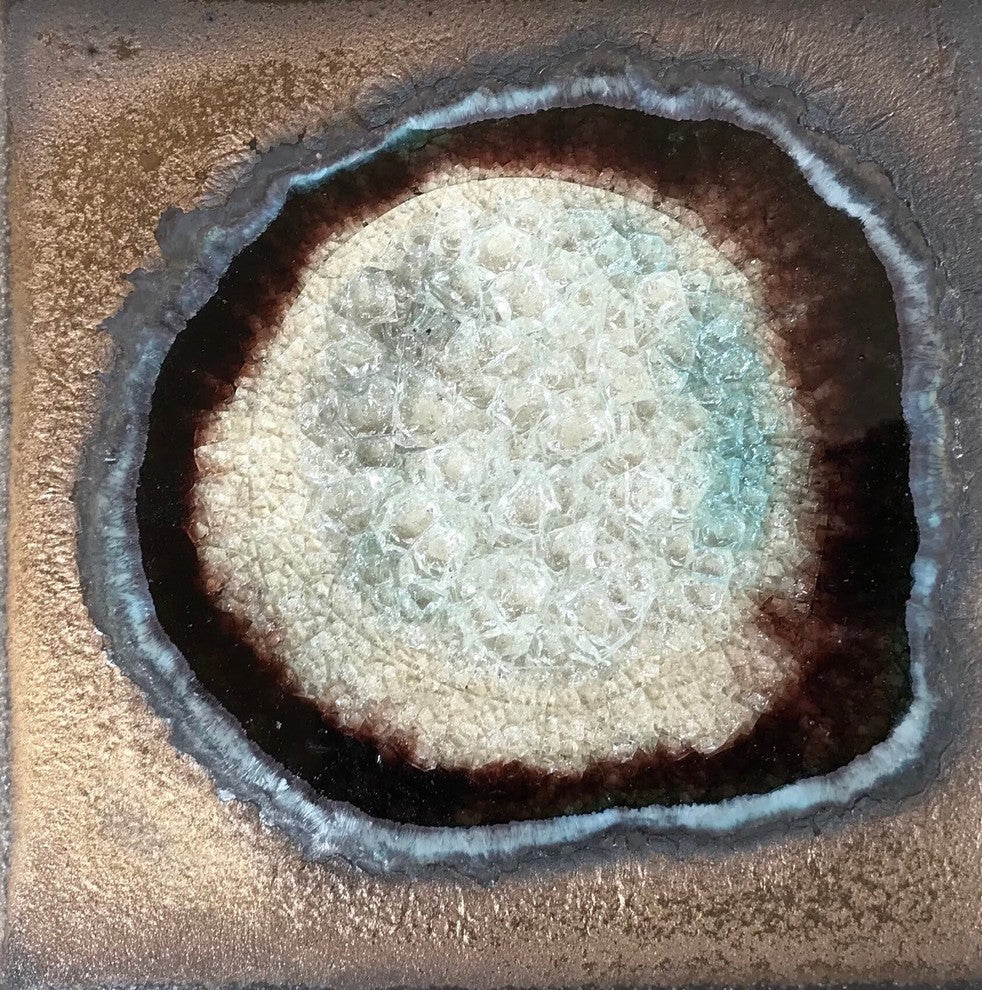 Luxe Modern Bronze Black Pottery Coaster 4-Piece Set | Agate Tile Fused Glass Sq