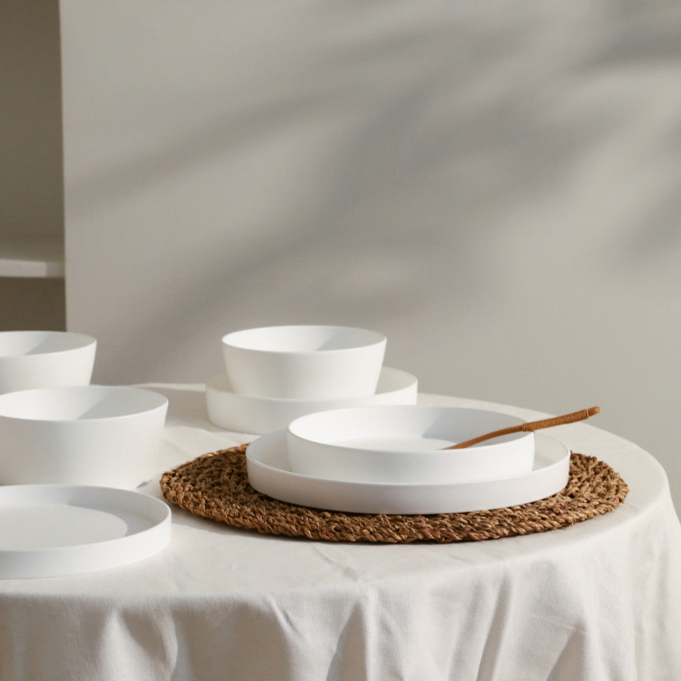 Stone Lain Fosca Bone China 32 Piece Dinnerware Set, Matte White