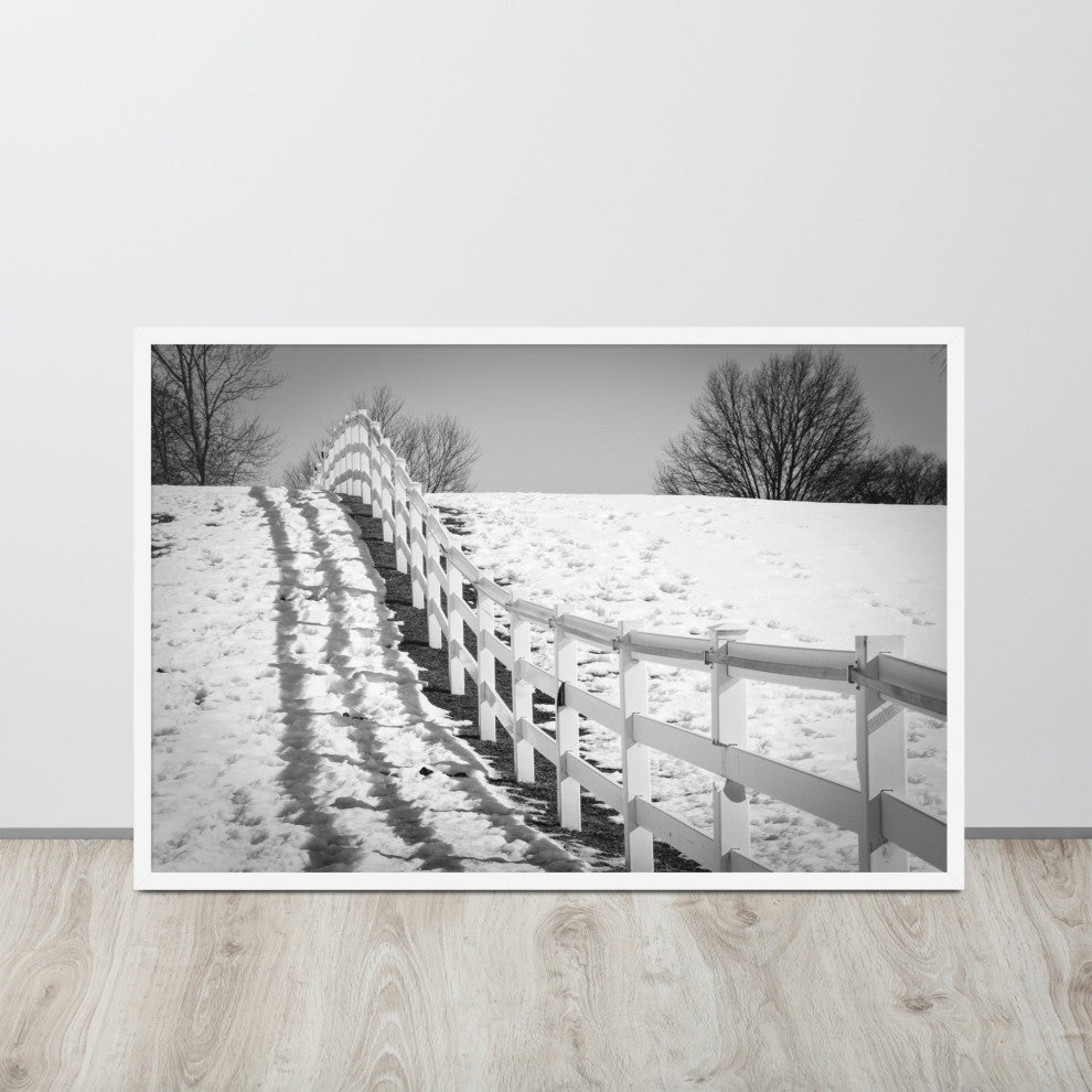 Endless Fences in Black & White Rural Landscape Framed Photo Paper Art Prints, White, 24" X 36"