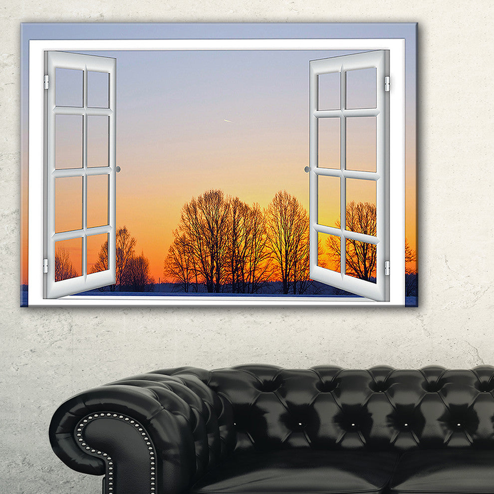 "Window To Sunset Over The Snow" Oversized Landscape Wall Art Print, 32"x16"