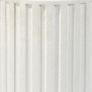 Flutted Cement Side Table, White