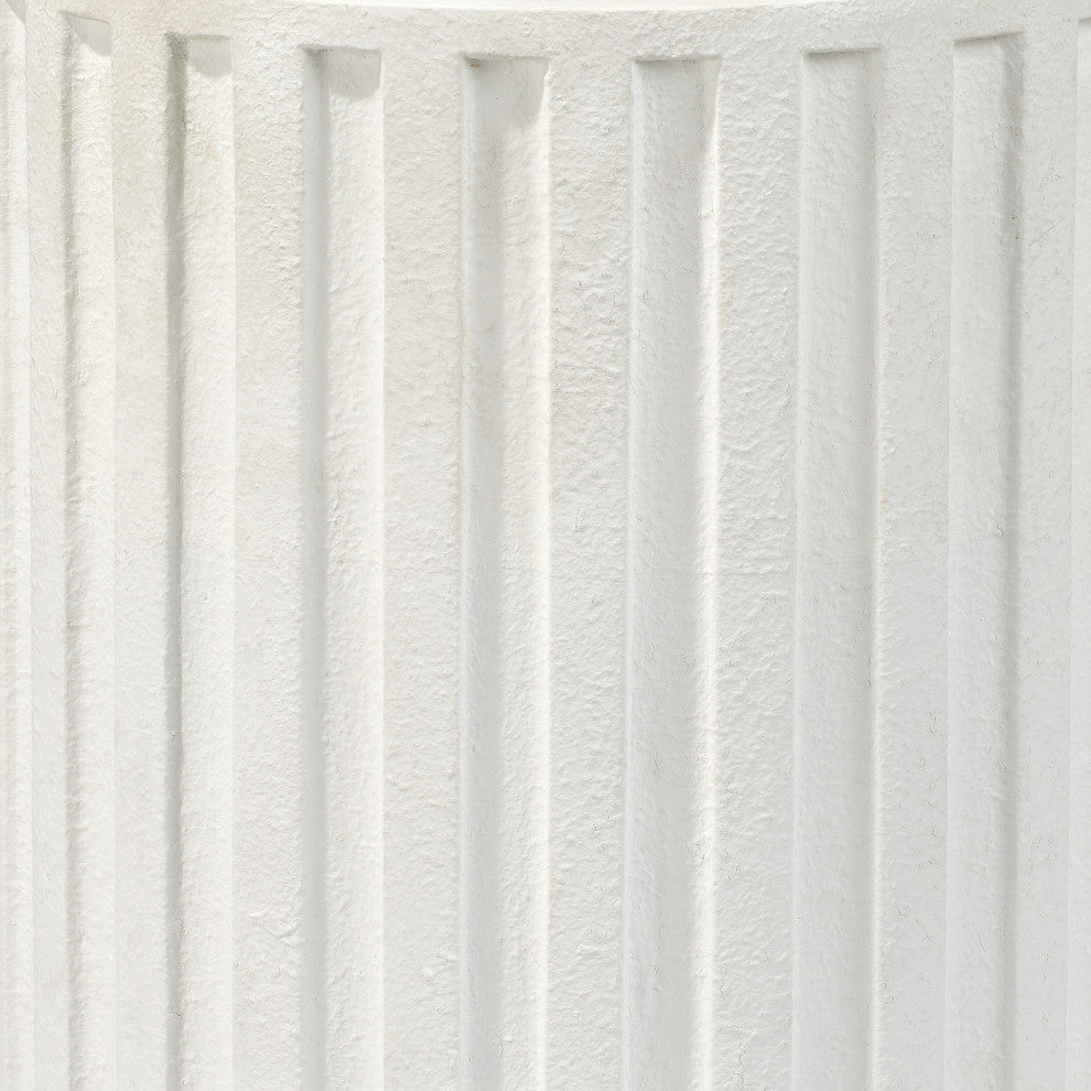 Flutted Cement Side Table, White