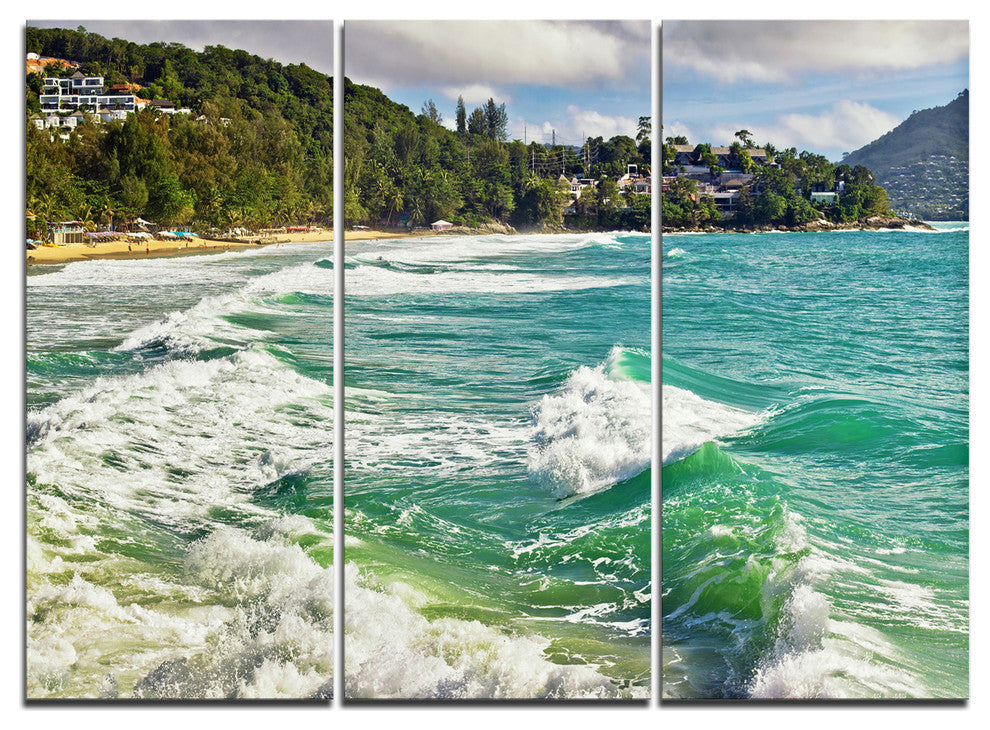 "Exotic Tropical Beach Blue Waters" Metal Wall Art, 3 Panels, 36"x28"