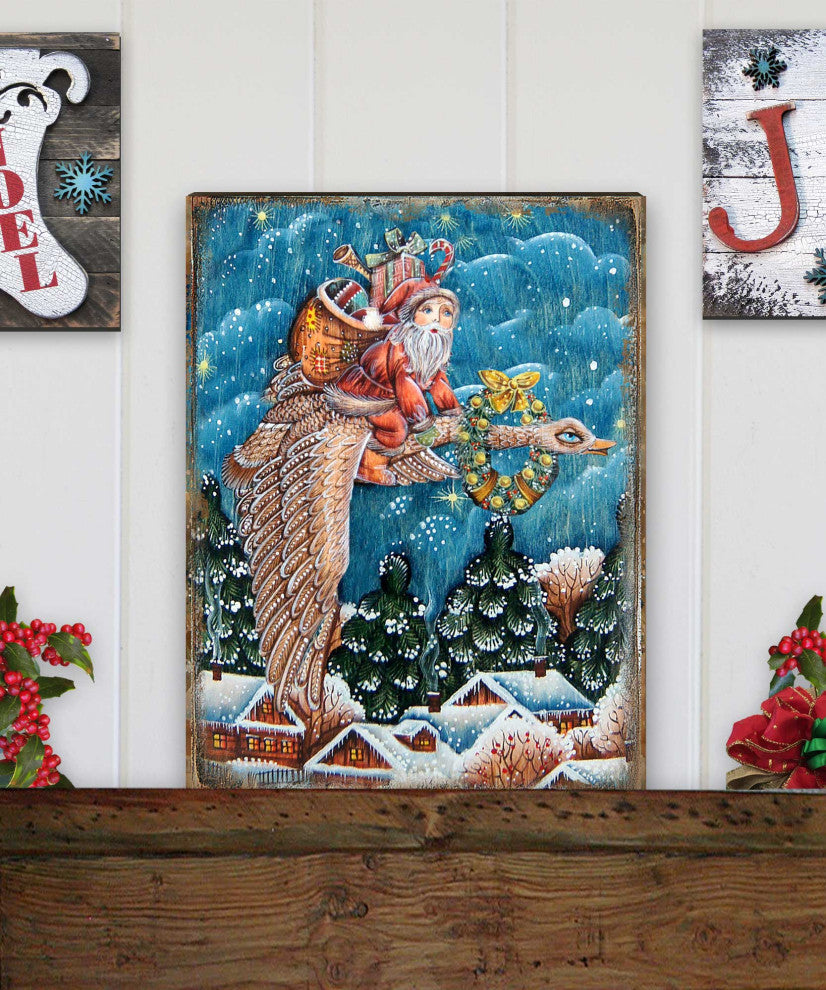 Christmas Goose Santa Wooden Wall Art, Oversized 48x36