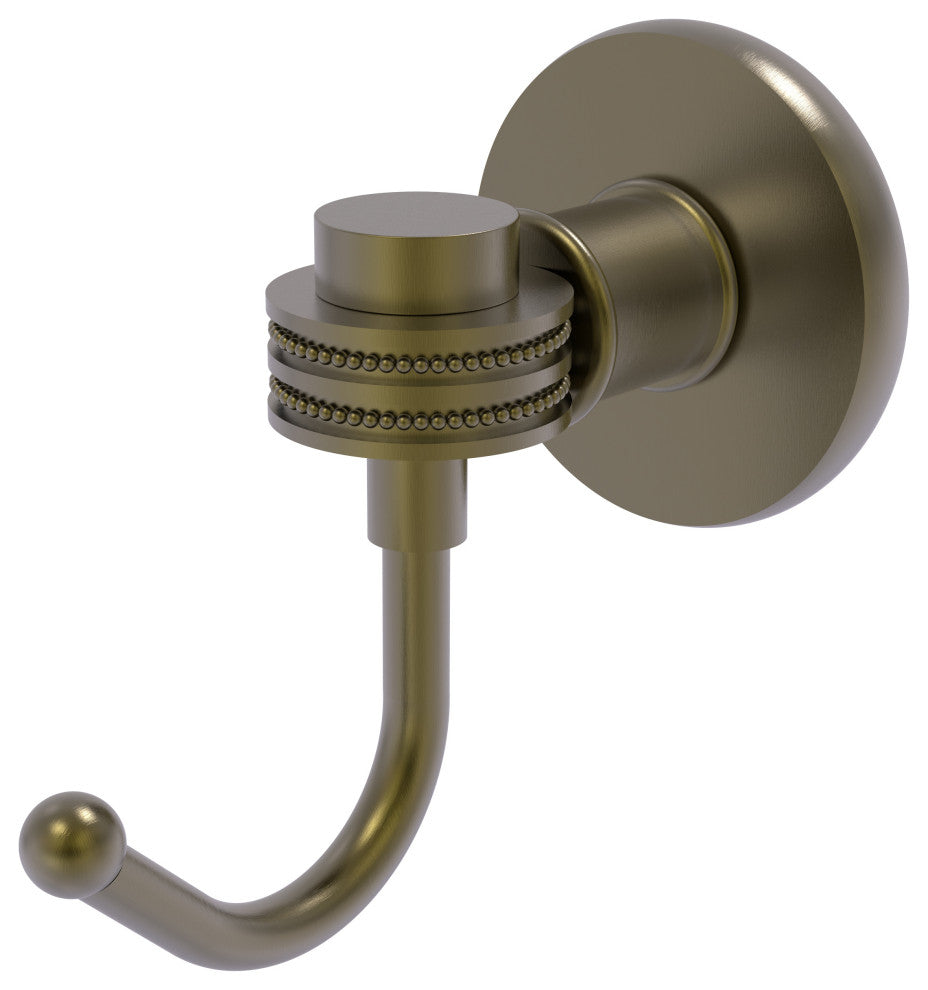 Continental Robe Hook With Dotted Accents, Antique Brass