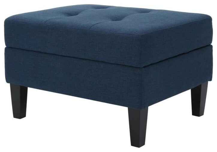 GDF Studio Carolina Tufted Cover Fabric Storage Ottoman, Dark Blue