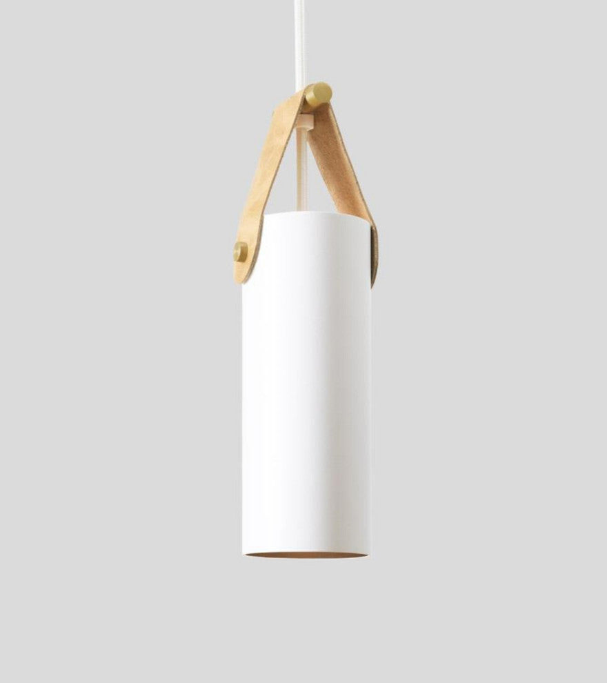 Spero Pendant, White, Tan Leather, Incandescent