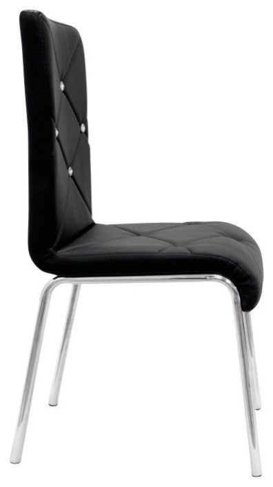 Faux Leather and Chrome Modern Side Chairs, Set of 4, Black
