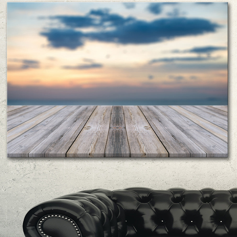 Wooden Board at Sunset Seashore, Modern Canvas Art Print, 40"x30"