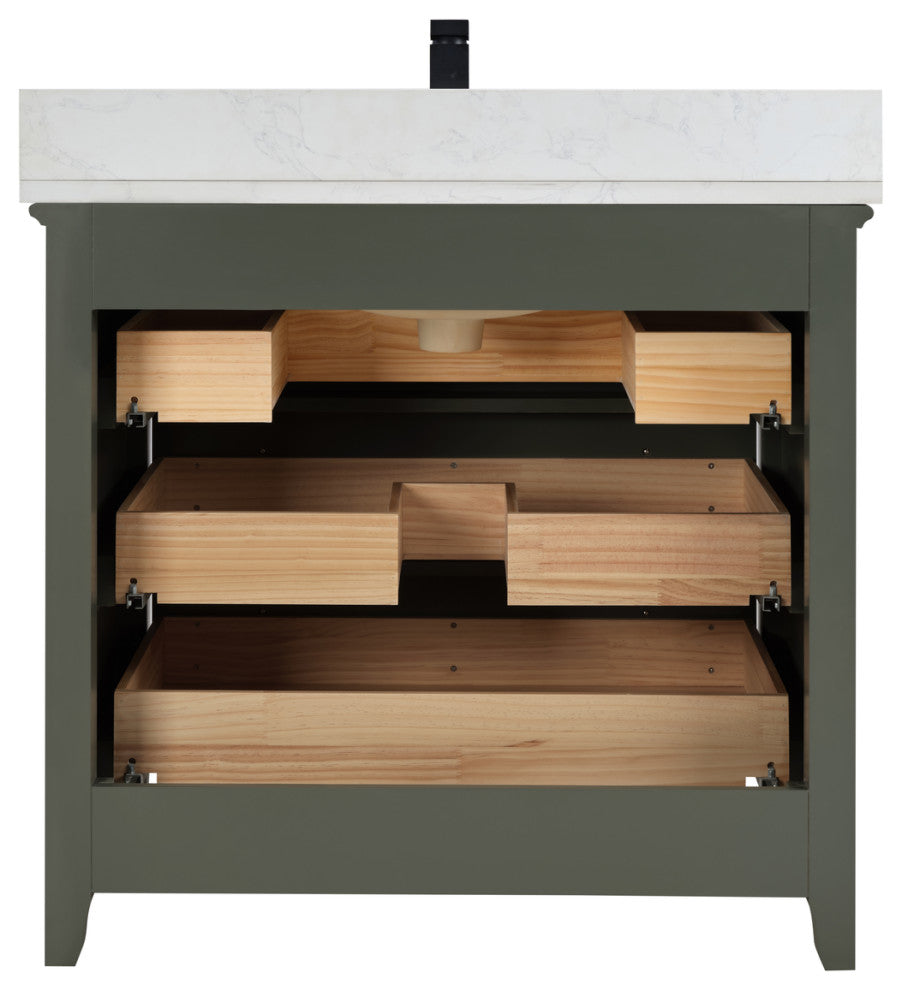 Legion Furniture WS2512 Series Bathroom Sink Vanity, Pewter Green, 36", Artificial Stone Top, Single Sink