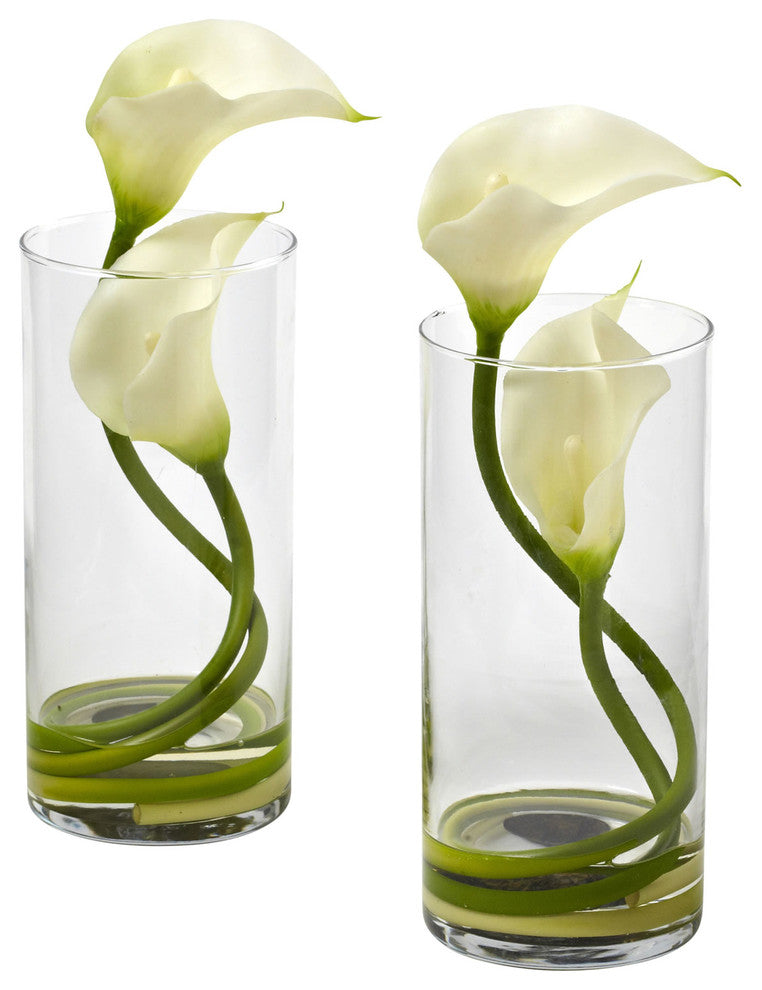 Double Calla Lily With Cylinder, Set of 2, Cream