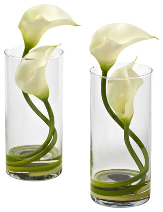Double Calla Lily With Cylinder, Set of 2, Cream