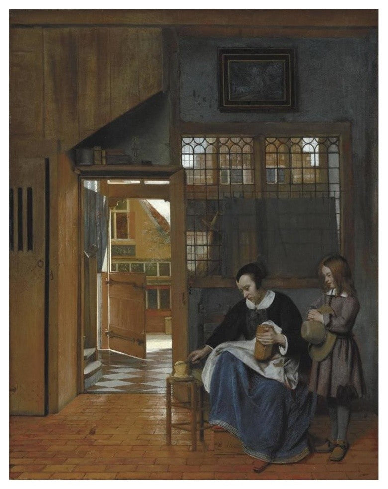 "A Woman Preparing Bread and Butter for a Boy" Print by Pieter de Hooch, 30"x37"