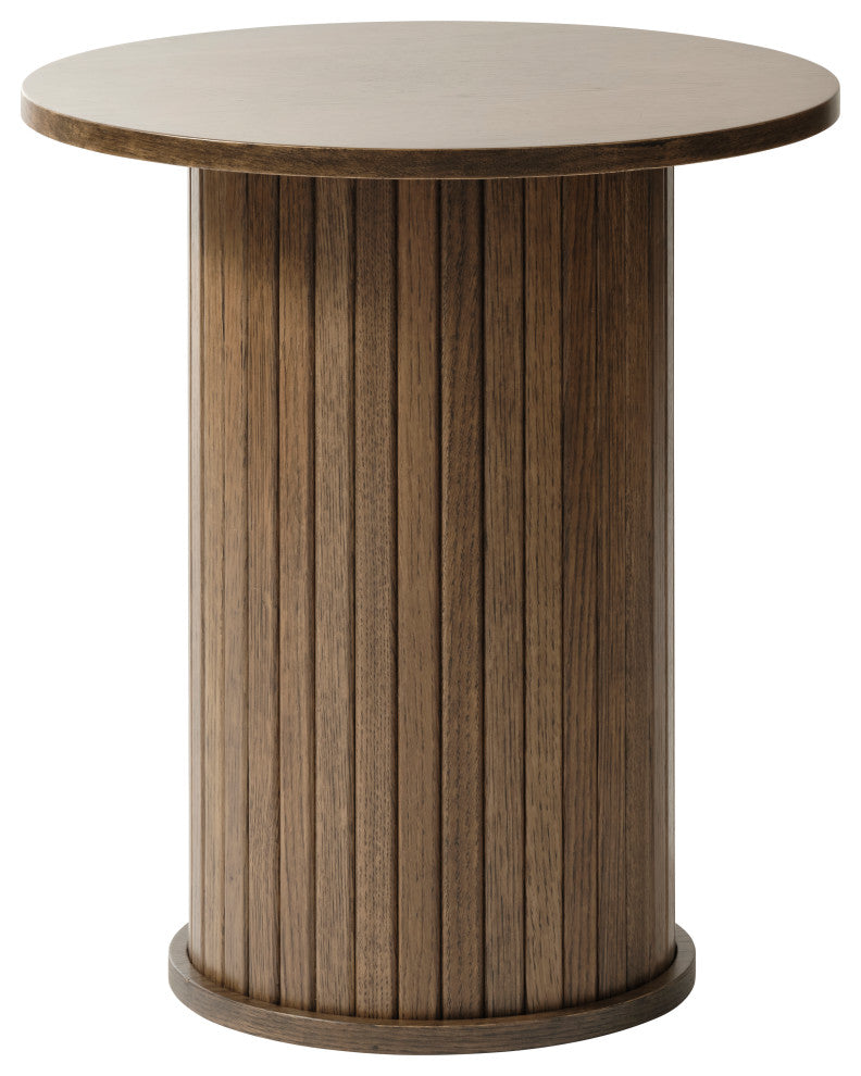 Mid-Century Modern Round Pedestal Side Table, Smoked Oak