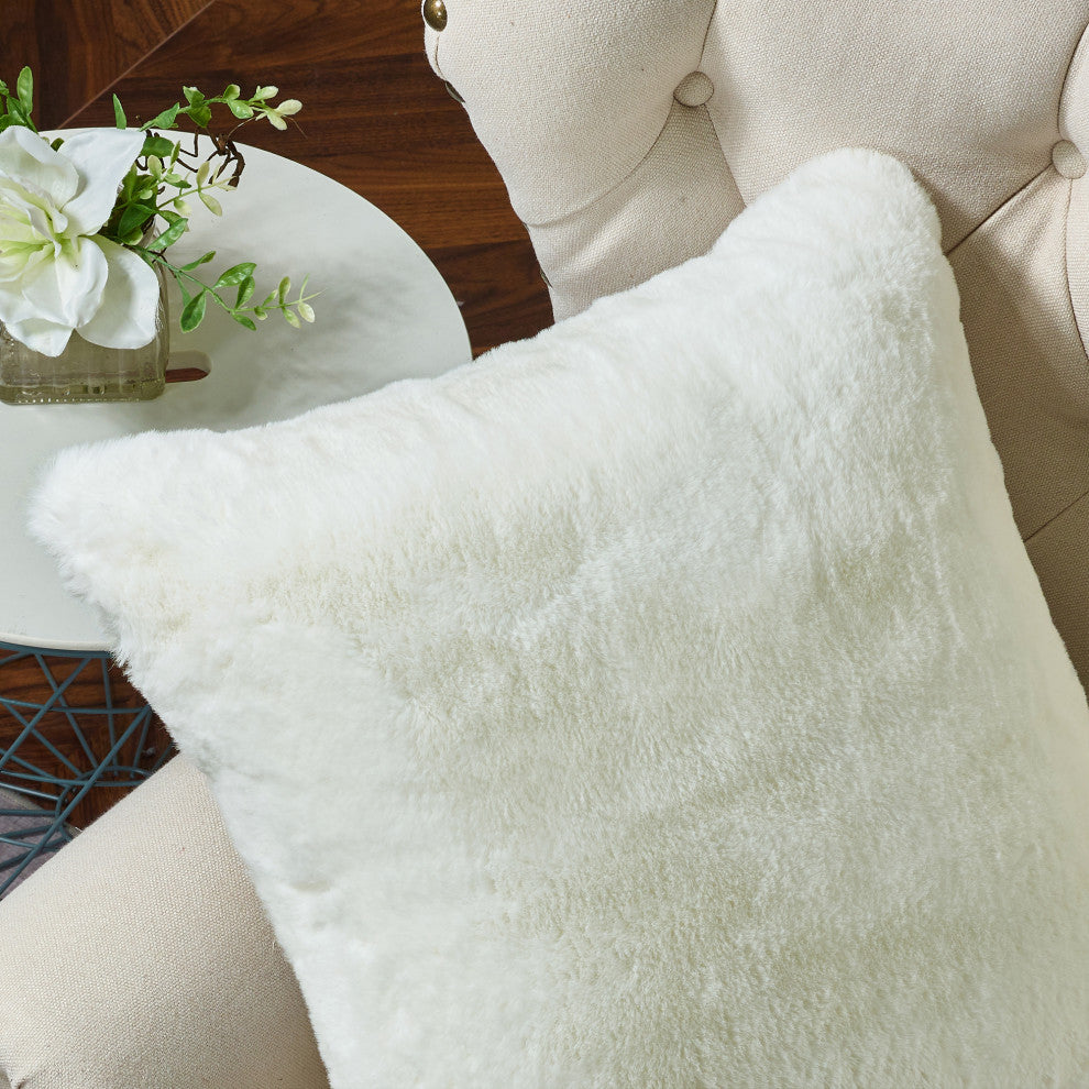 Heavy Faux Fur Throw Pillow Covers 2pcs Set, Antique White, 26''x26''