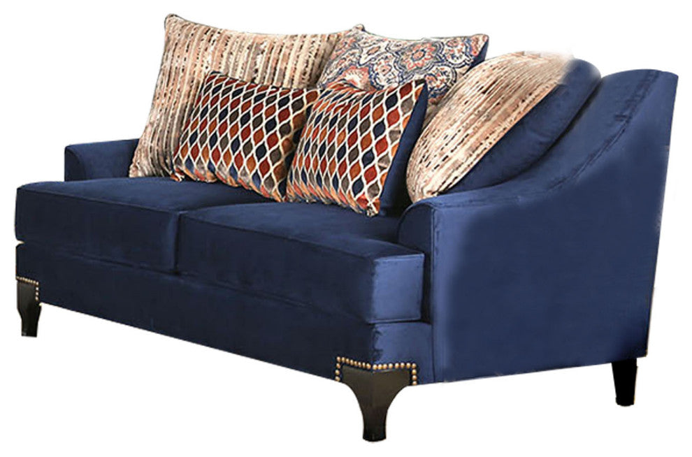 Small Weave Chenille Love Seat with Sloped Arms Design, Navy