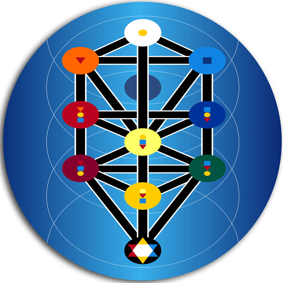 Cabala Jewish Symbols, Modern Digital Art Round Wall Art, 38"