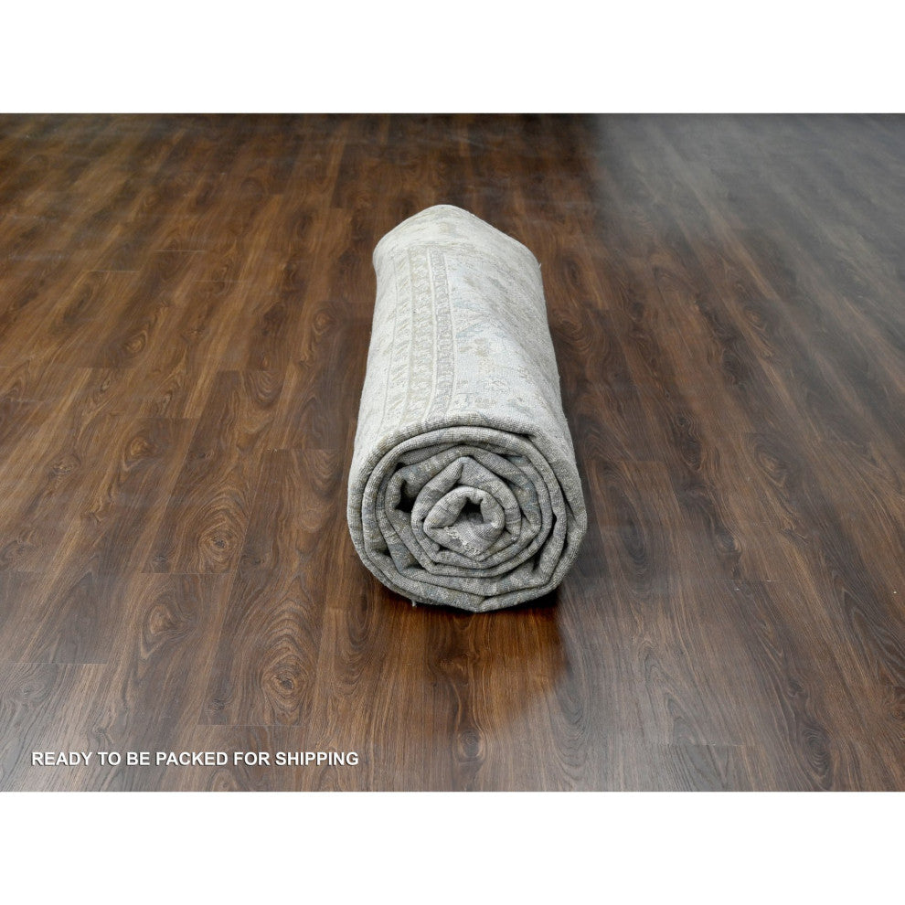Lavender Gray With Ivory Hand Knotted Karajeh Design Wool Rug 12'2"x17'11"
