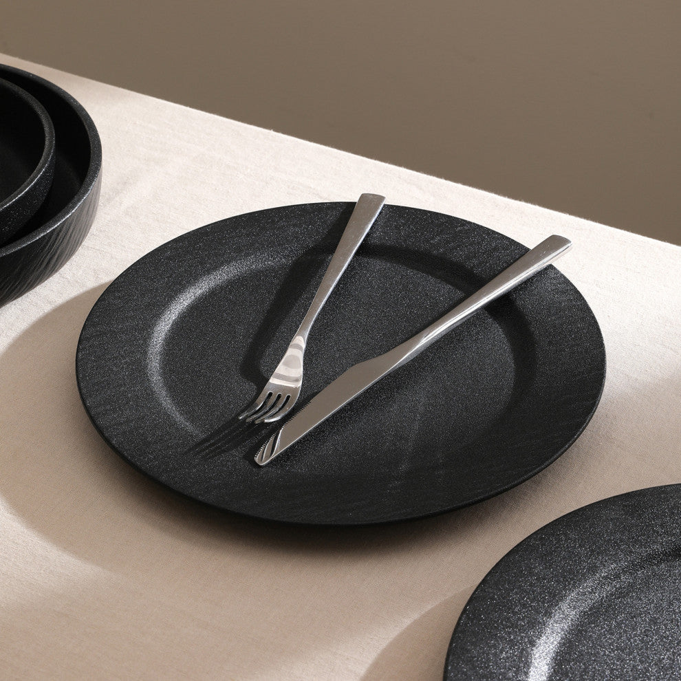 Stone Lain Senso New Bone China 24 Piece Dinnerware Set, Black