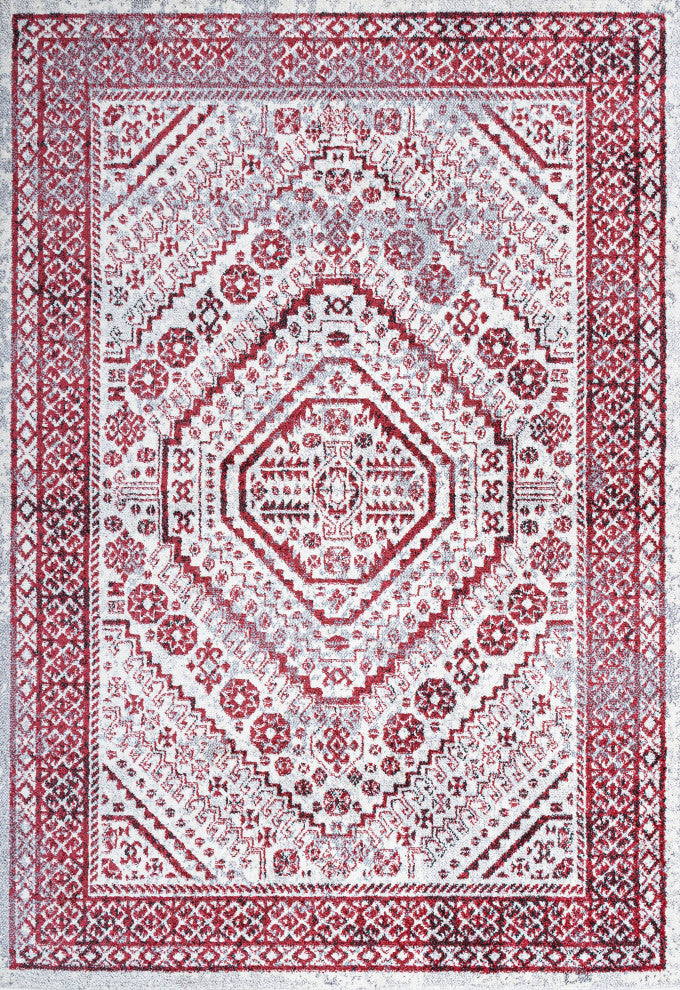 Boho Cottage Medallion Runner Rug, Red/Ivory, 8'x10'