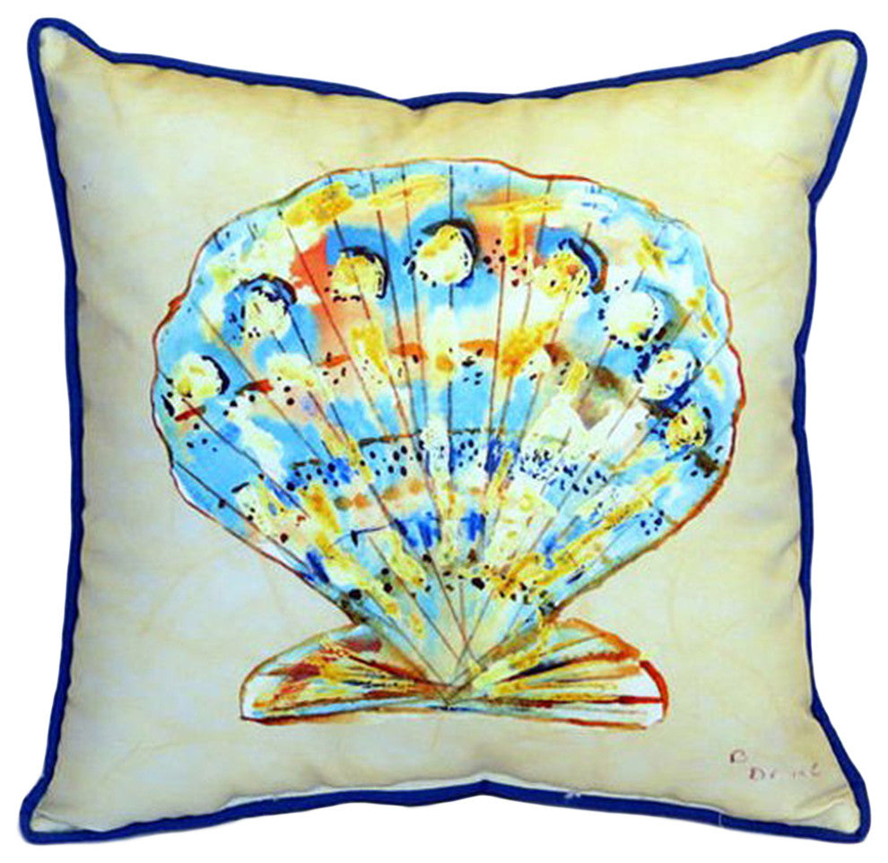 Betsy Drake Teal Scallop Shell Extra Large 22 X 22 Indoor / Outdoor Pillow