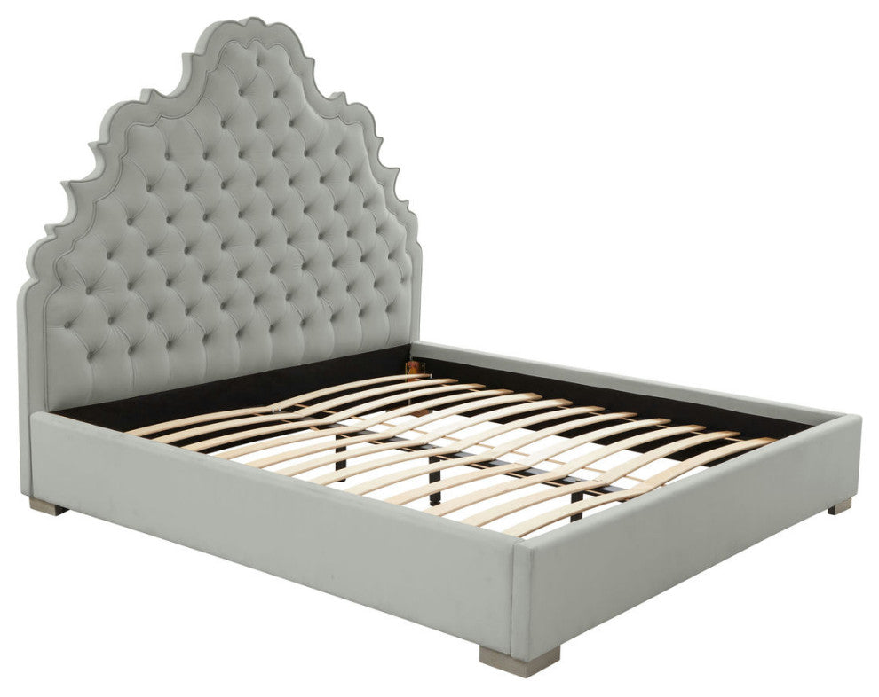 TOV Furniture Carolina Grey Velvet Bed in King