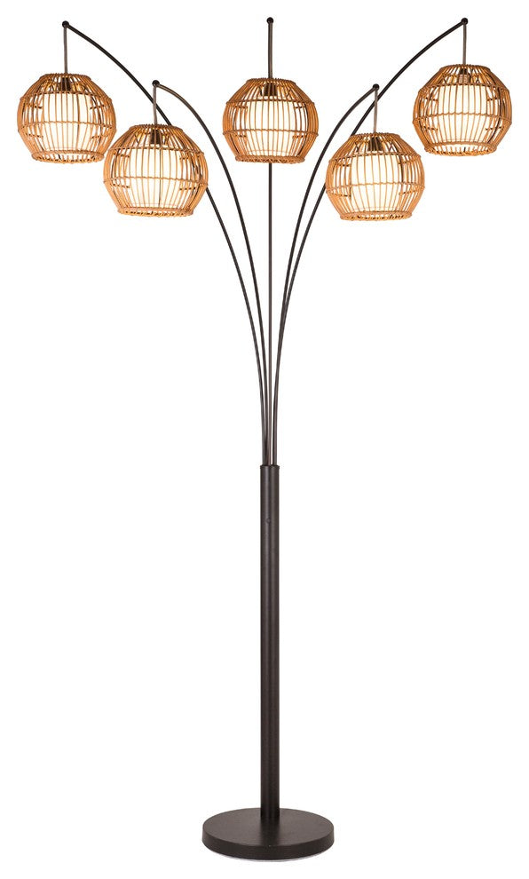 Bali 88" LED Arched Floor Lamp Handcrafted Rattan Shade, Oil Rubbed Bronze