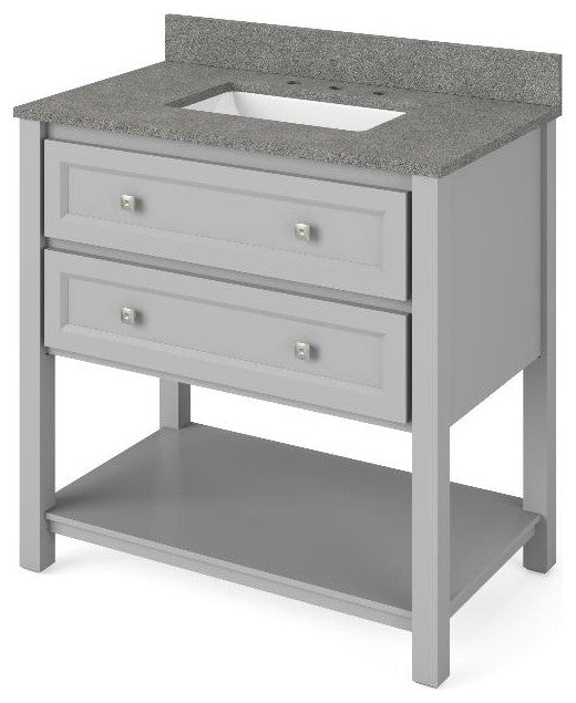 Adler Transitional 36" Grey Vanity, Steel Grey Cultured Marble Vanity Top