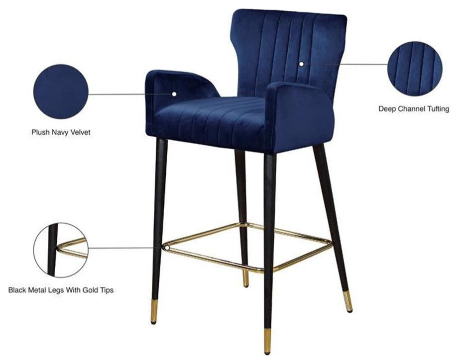 Pemberly Row Modern / Contemporary 28"H Velvet Counter Stool in Navy (Set of 2)