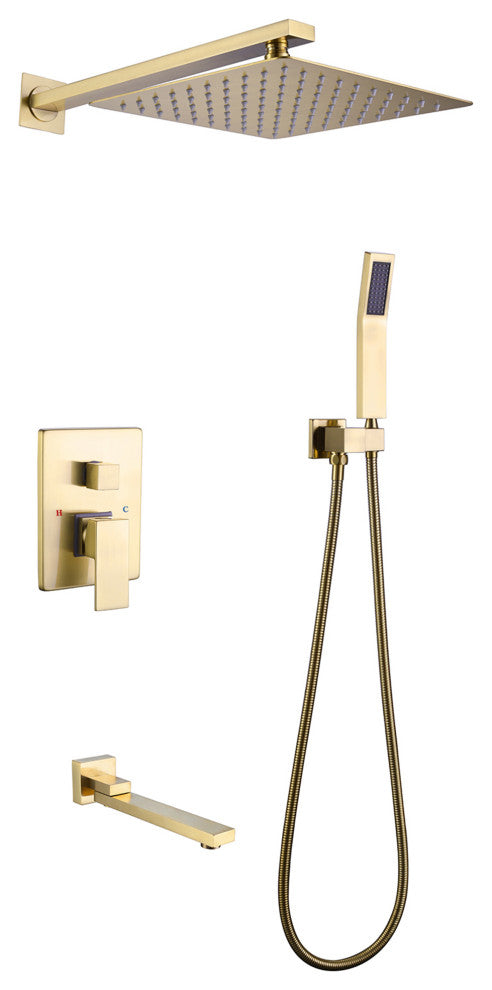 Pressure Balanced Water-Saving 3-Function Rain Shower System with Rough-in Valve