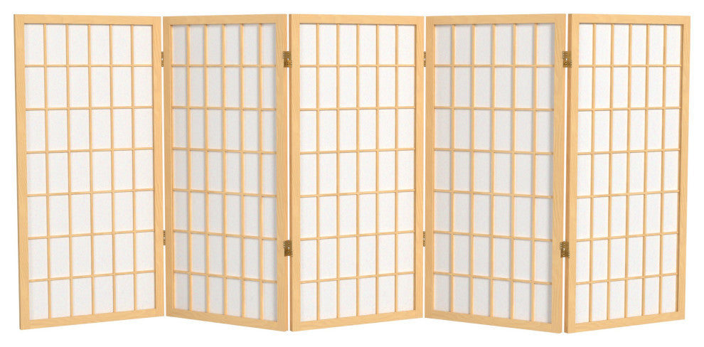 3' Tall Window Pane Shoji Screen, Natural, 5 Panels