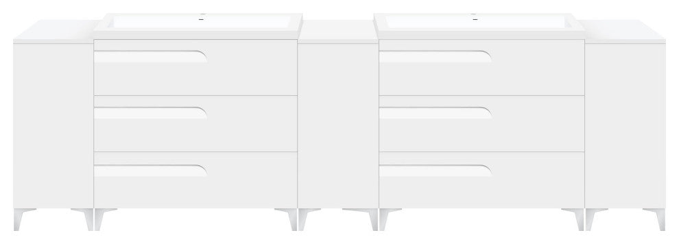 Freestanding White Vanity Set - Two Sink Bases Three 12 Side Bases, 108"