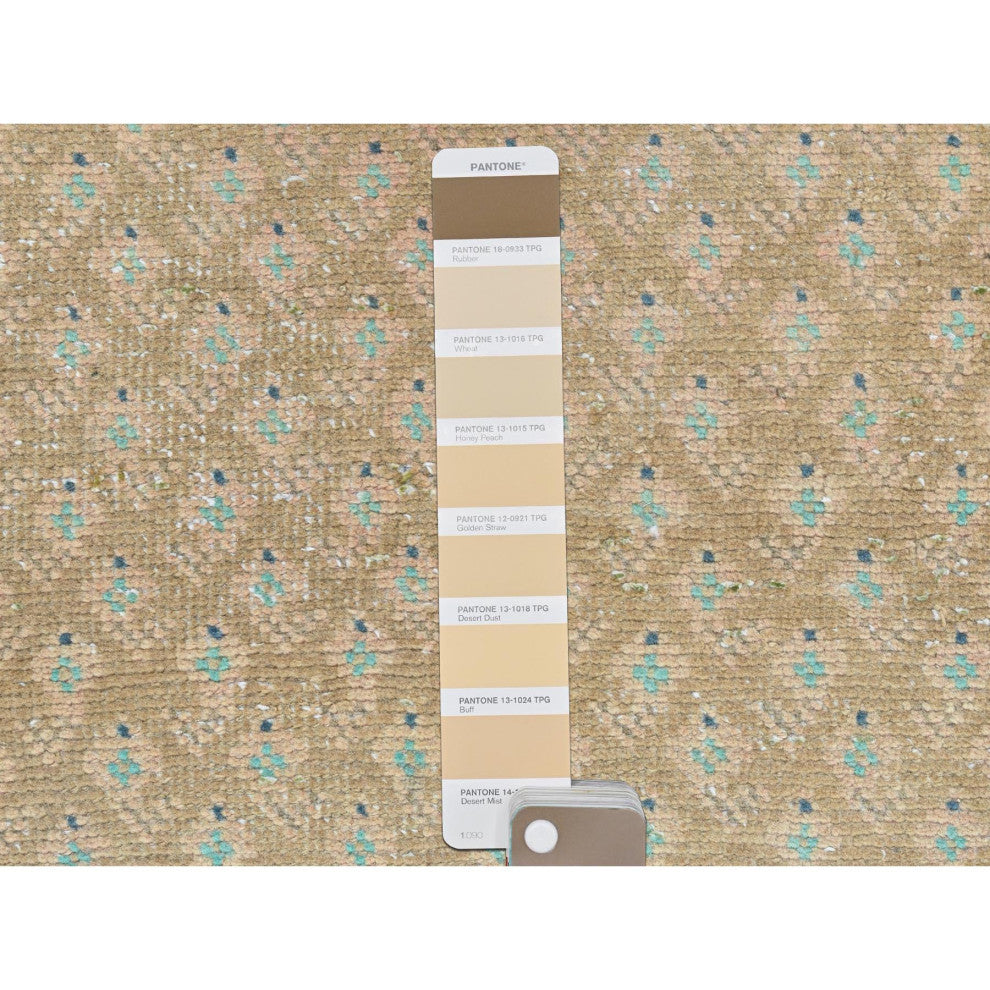 Mocha Brown Vintage Persian Serab Hand Knotted Pure Wool Runner Rug, 3'3"x9'9"